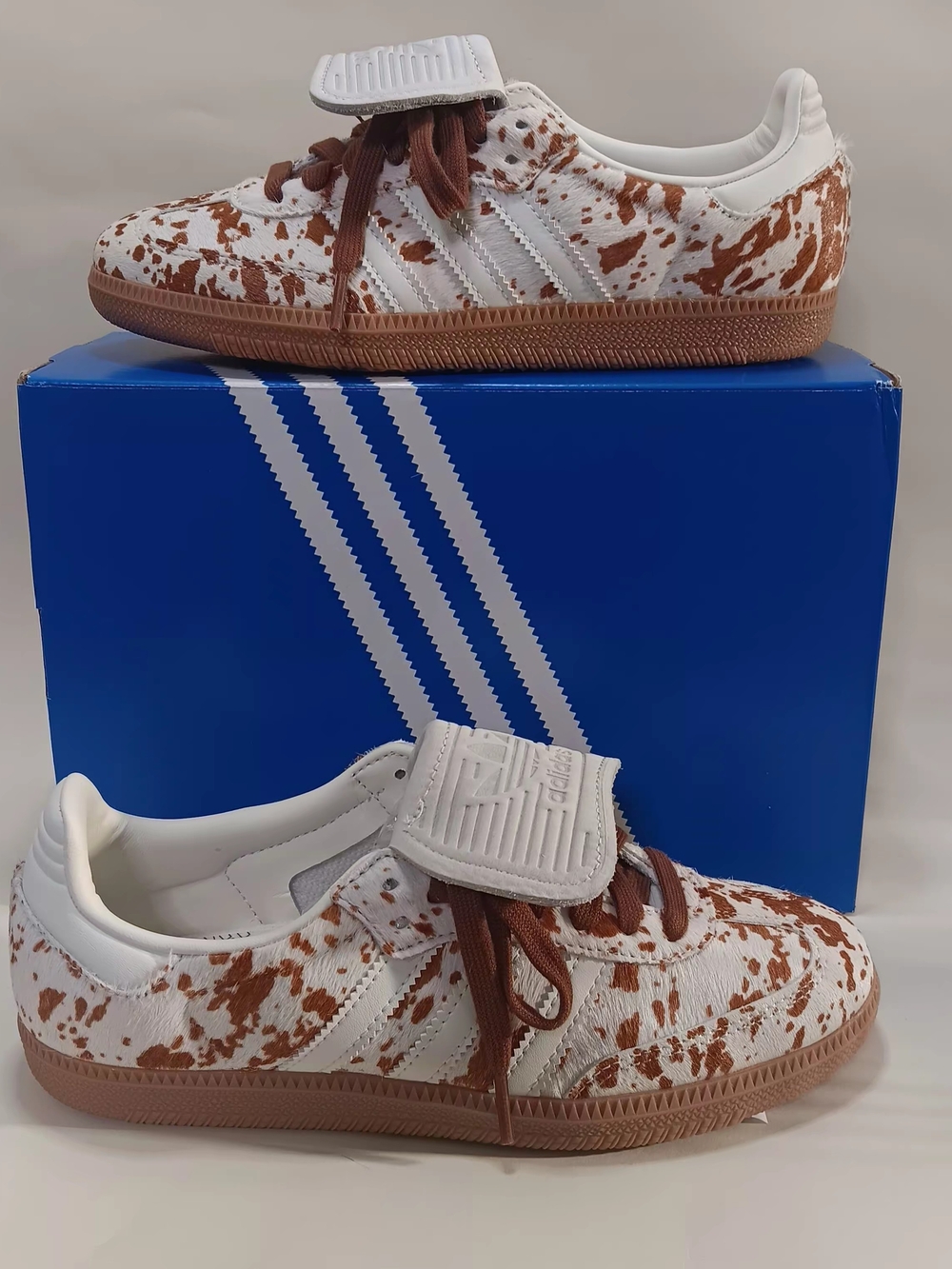 adidas Originals Brown & White Cowprint Gazelle-Style Athletic Sneakers